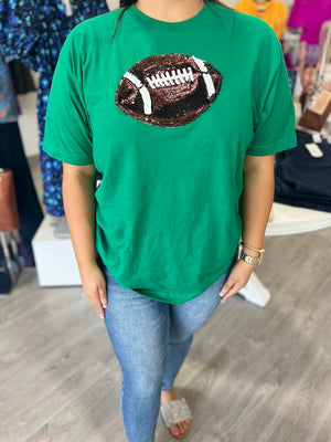 SEQUIN FOOTBALL ON KELLY GREEN TEE