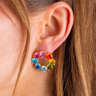 Paige Drop Earrings - Circles w/ Colorful Gems