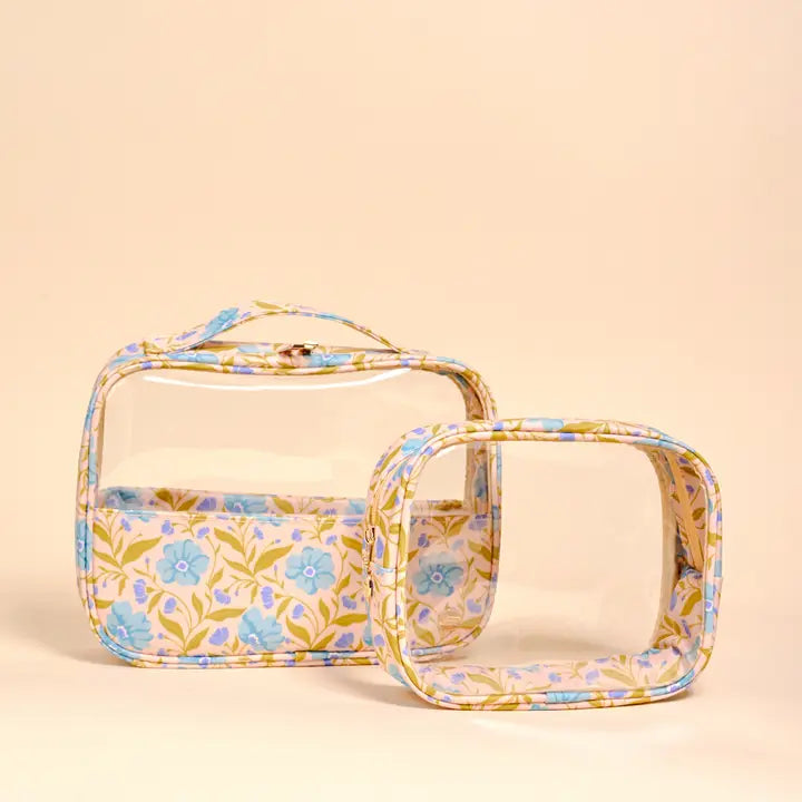 Clearly Chic Cosmetic Bag Set–Poppin' Petals Aqua