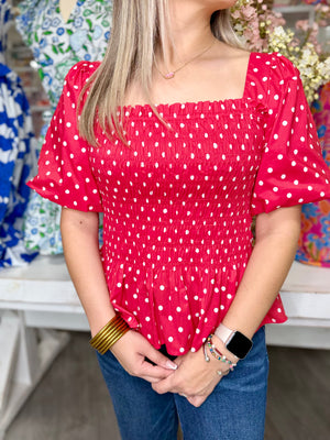 KATALINA POLKA DOT RED TOP