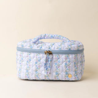 Petal Parade Blue-Glam & Go Quilted Cosmetic Bag