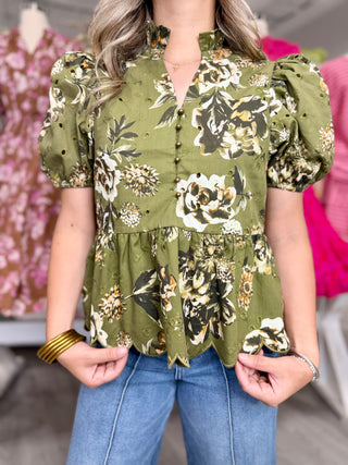DEMI OLIVE EYELET TOP
