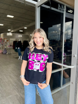 Hey Boo in Pink Metallic Puff Tee