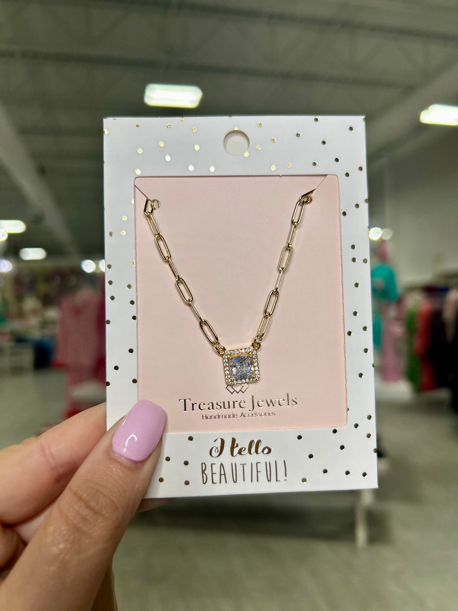 Gold square necklace