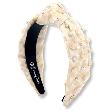 BRIANNA CANNON CHAMPAGNE AND IVORY HEADBAND WITH PEARLS