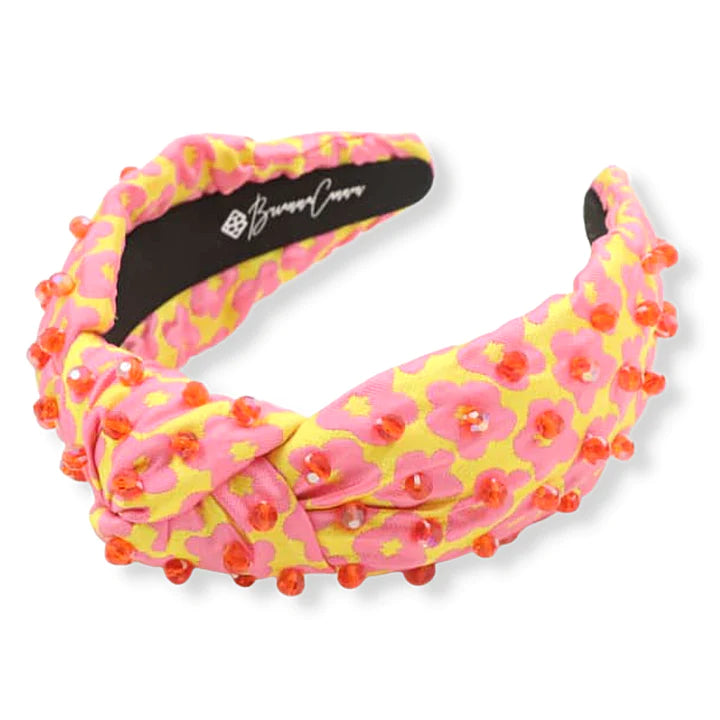 PINK AND YELLOW FLOWER POWER HEADBAND WITH IRIDESCENT BEADS BRIANNA CANNON