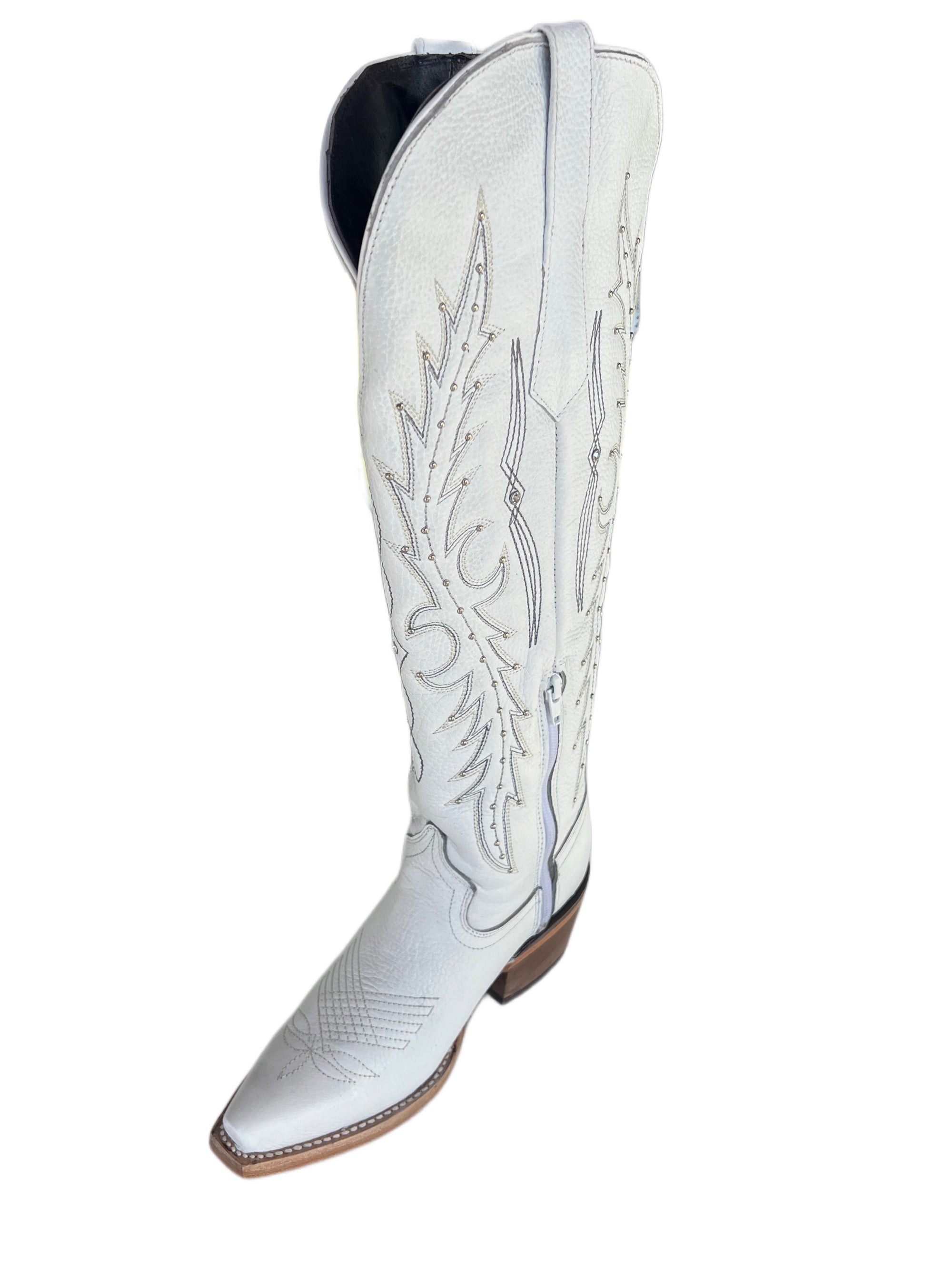 PAULINA WHITE TALL WIDE CALF COWGIRL BOOTS