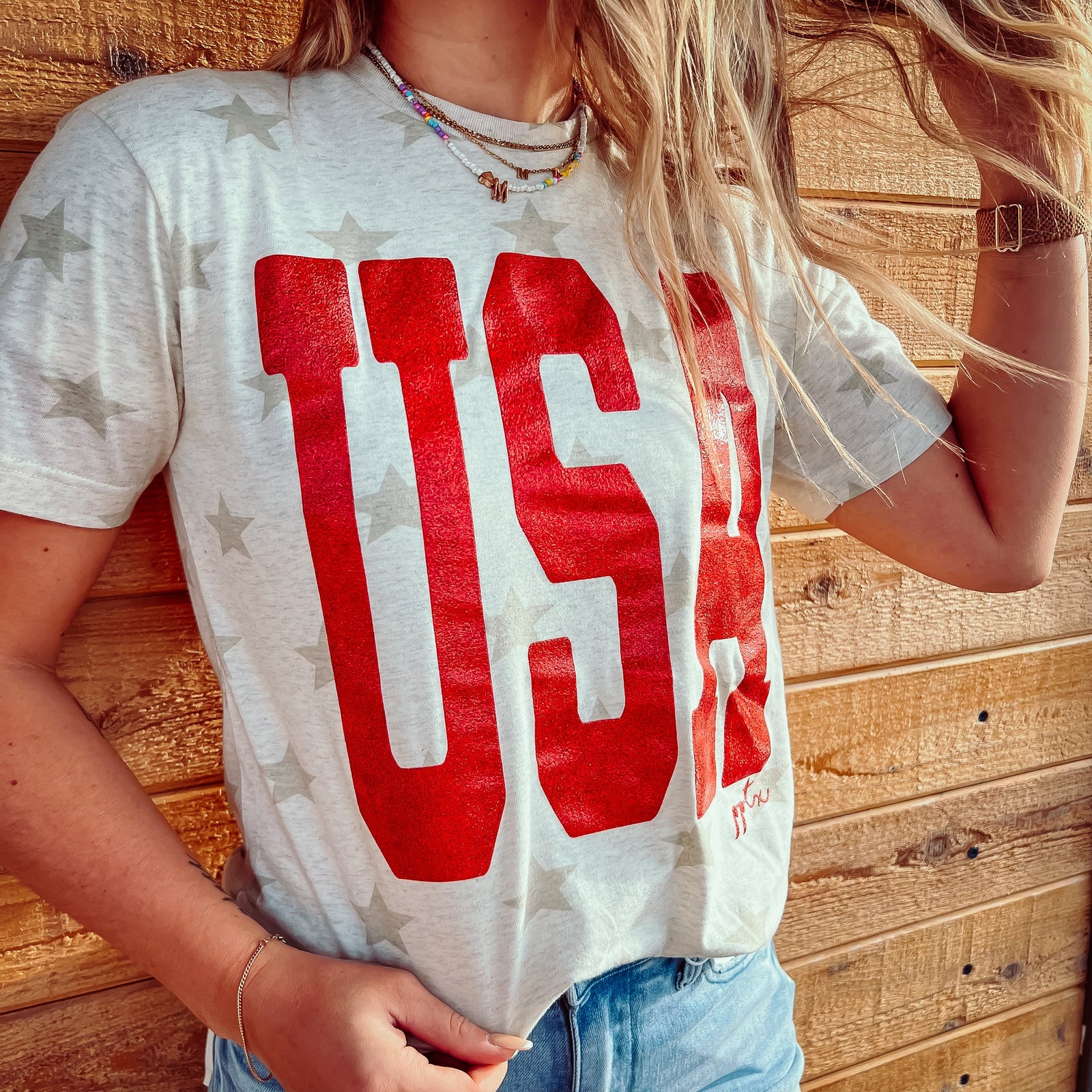 USA GLITTER RED TEE