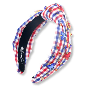 RED,WHITE &BLUE GINGHAM HEADBAND BLUE BRIANNA CANNON