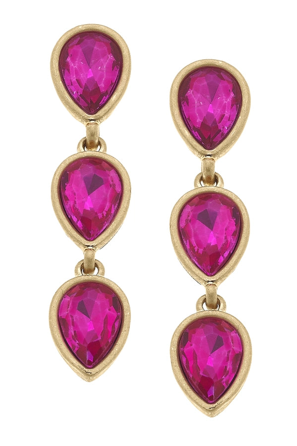 Fuchsia- Jordan Rhinestone Teardrop Earrings