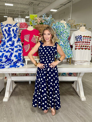 PATTY NAVY POLKA DOT MAXI DRESS