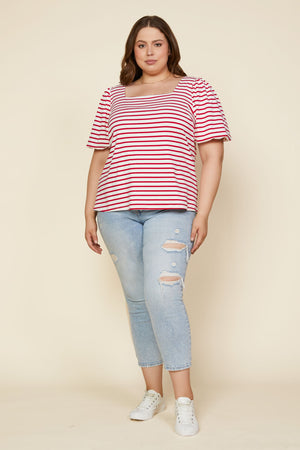 LOLA WHITE STRIPED RED TOP