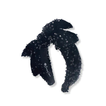 CHILD SIZE BLACK SEQUIN SIDE BOW HEADBAND