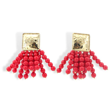 Square BC Icon Red Beaded Earrings