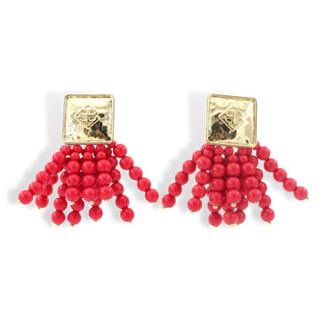SQUARE BRIANNA CANNON ICON RED BEADED EARRINGS