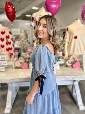 Willow Bow Sleeve Denim Dress