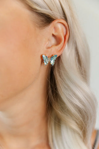 Colorful Crystal Butterfly Studs-blue iridescent