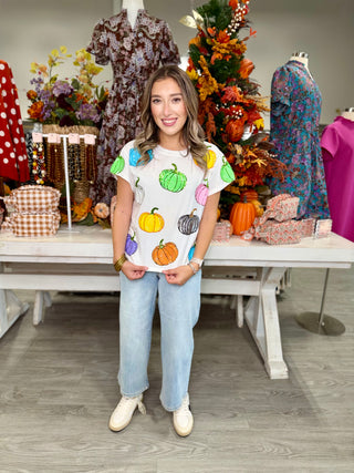 QUEEN OF SPARKLE White Multi Pumpkin Tee