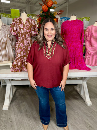 TERESA BURGUNDY LEOPARD TOP
