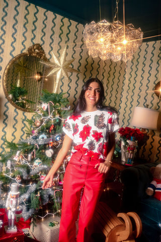Queen Of Sparkles: White Poinsettia & Pine Cone Tee