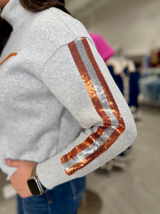 Texas Mock Neck Sequin Stripe Sweatshirt