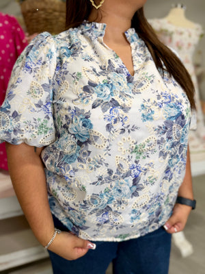 TESSA Eyelet Puff Sleeve Top