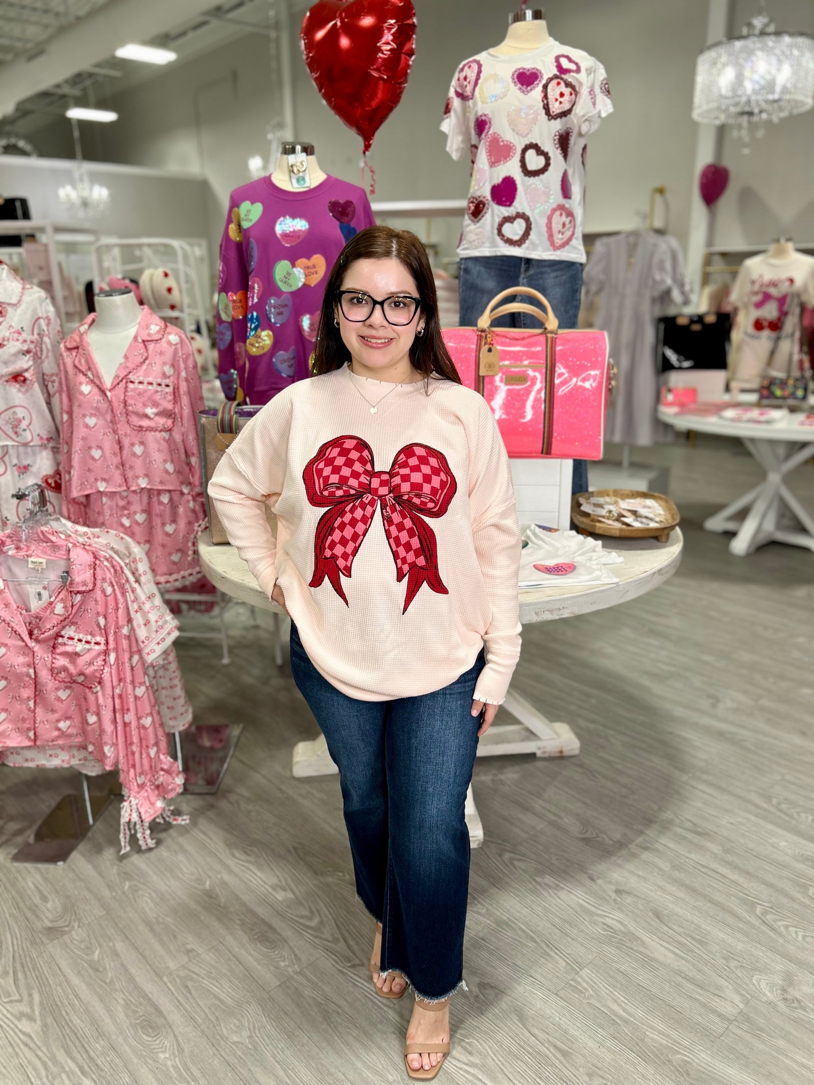 WAFFLE KNIT BOW SWEATER