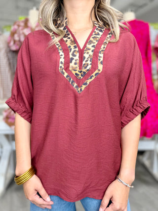 TERESA BURGUNDY LEOPARD TOP
