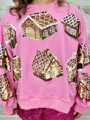 PINK GINGERBREAD HOUSE SWEATSHIRT