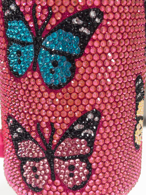 QUEEN OF SPARKLES PINK BUTTERFLY RHINESTONE TUMBLER