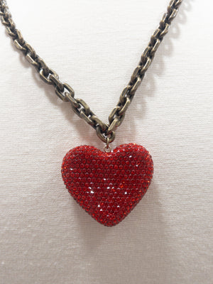 BRONZE CHAIN RED RHINESTONE HEART PINK PANACHE  XLONG NECKLACE