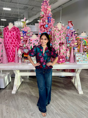 ALEXA TAVIA SPLIT NECK BLOUSE