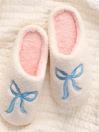 Fuzzy Slippers-Bow Blue