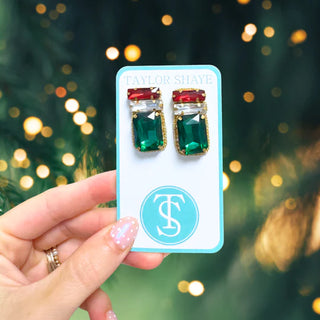 Crystal Gem Studs-RED & GREEN MIX