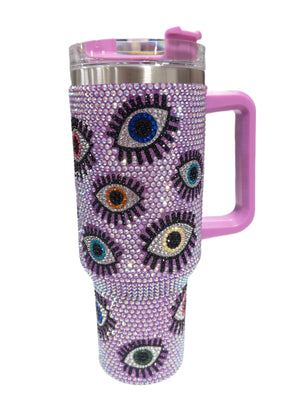 QUEEN OF SPARKLES PURPLE EYE RHINESTONE TUMBLER