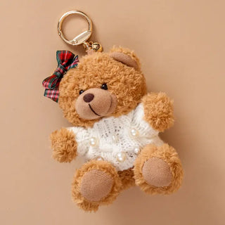 Teddy Bear Bag Charm-Pearls & Plaid