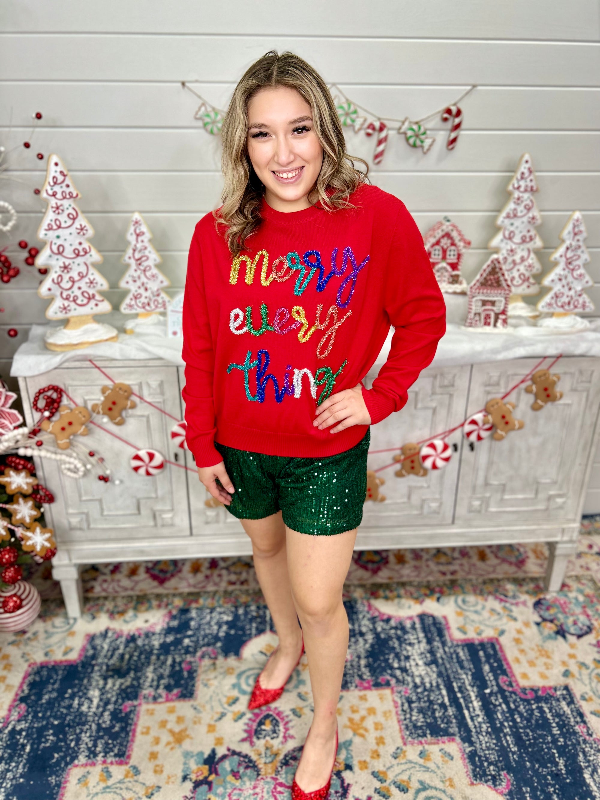 RED MERRY EVERYTHING GLITTER SWEATER