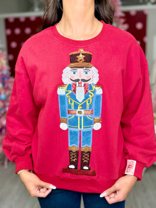 Red Nutcracker In Denim Suit Sweatshirt | Queen Of Sparkles