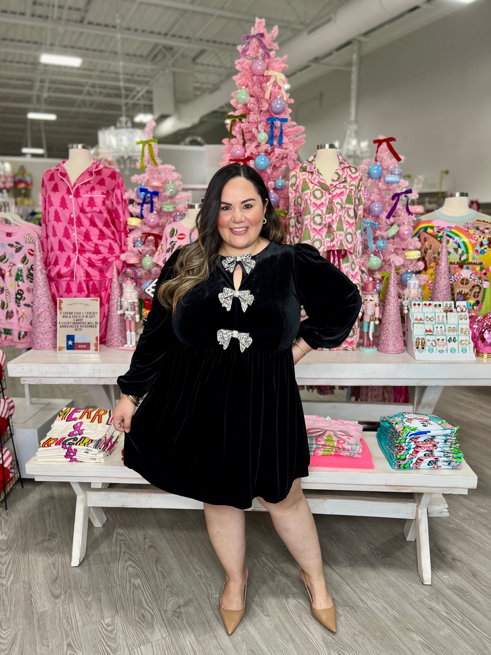 KASSANDRA BLACK BOW VELVET DRESS