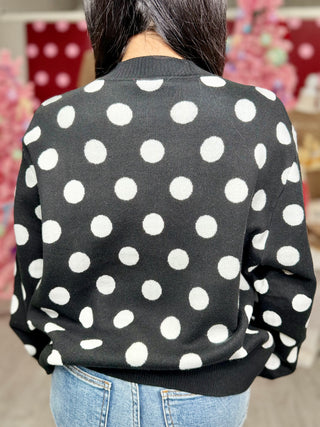 Queen of Sparkles - Black & White Polka Dot Nutcracker in QOS Button Up Cardigan