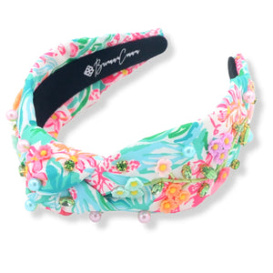 BRIANNA CANNON SPRING FLOWER GARDEN HEADBAND WITH CRYSTALS AND PEARLS