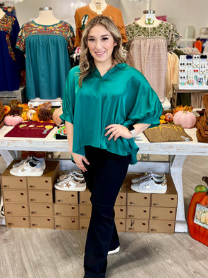 FALL GOOD EMERALD SATIN TOP