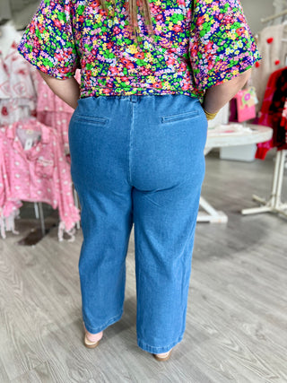 WASH DENIM WIDE LEG TROUSER