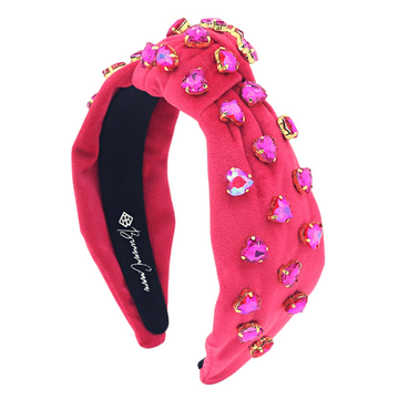 Hot Pink Velvet Headband with Hand-Sewn Hot Pink Crystal Heart