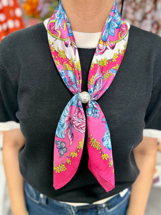 Ready To Wear Magnetic Scarf- HOT PINK FLORAL