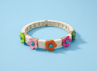 Poppy Bright Enamel Stretch Bracelet - Flowers -B-94