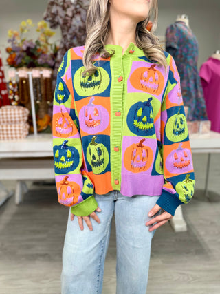 Multi Checkered Pumpkin Button Up Cardigan | Queen Of Sparkles