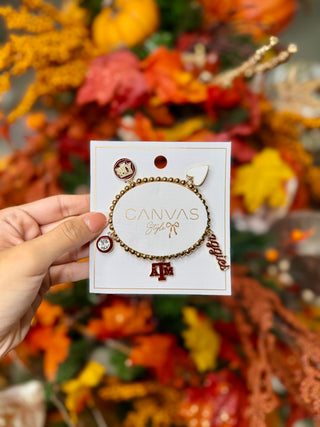 TEXAS A&M Enamel Icons Stretch Bracelet in Shiny Gold