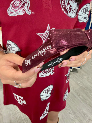Texas A&M Maroon Thin Embroidered Ribbon Bow Headband