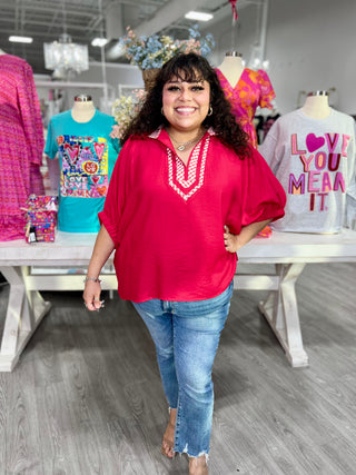 LEAH RED GINGHAM TOP